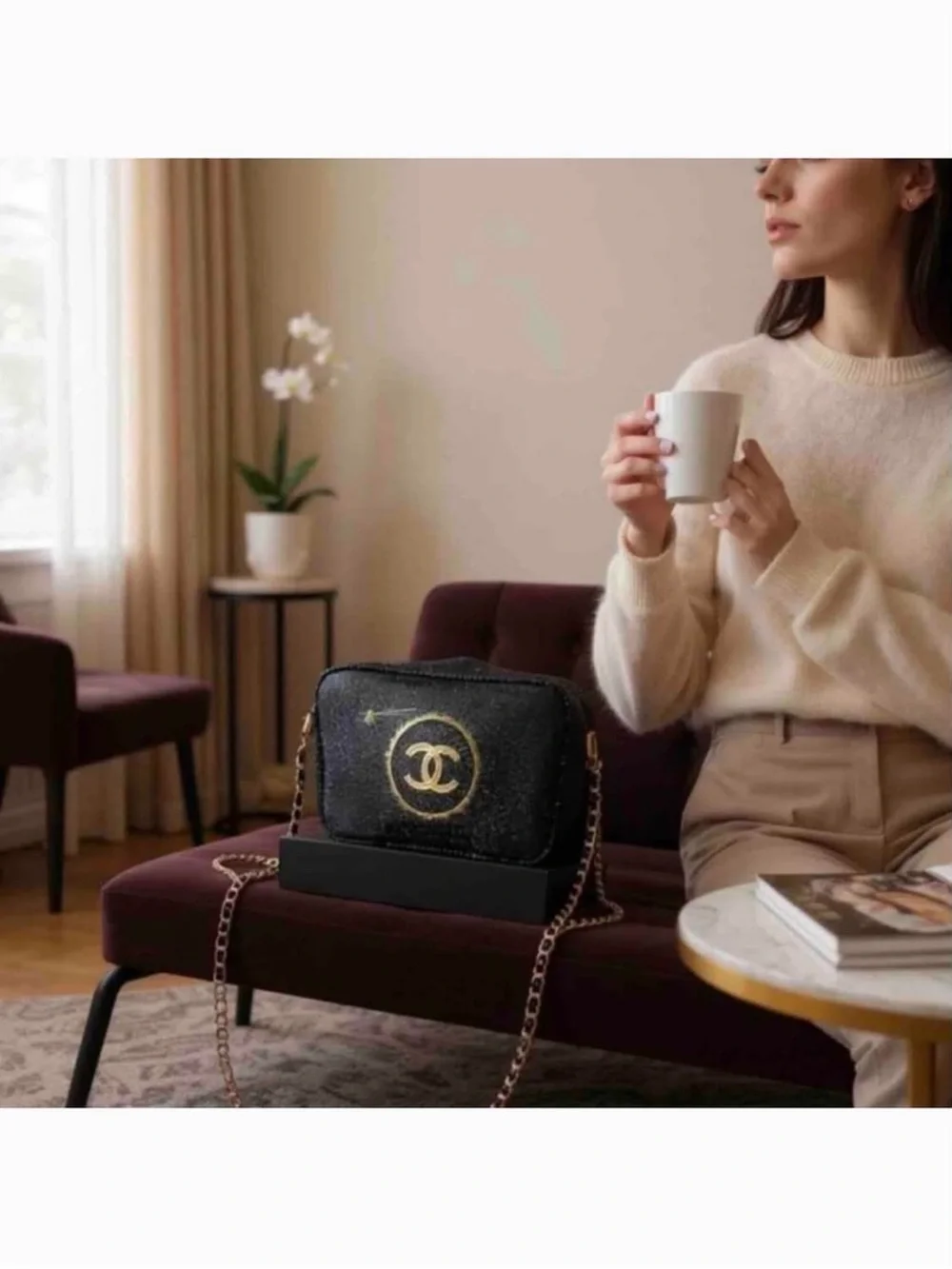 Chanel Black Cosmetic Pouch with Gold Logo VIP GWP